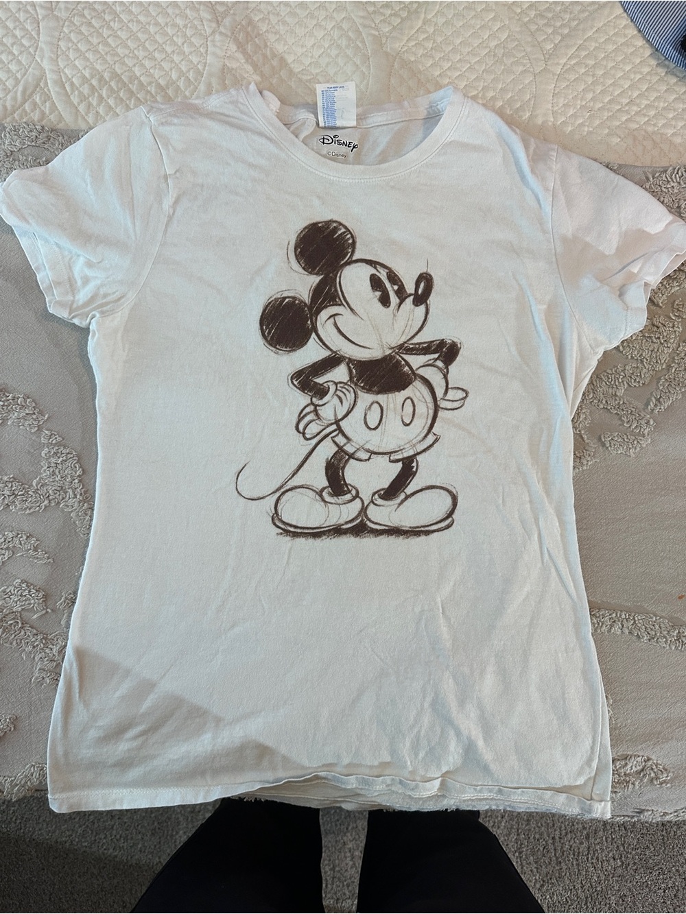 Disney Mickey Mouse Sketch Graphic Ivory Cotton T-Shirt XS